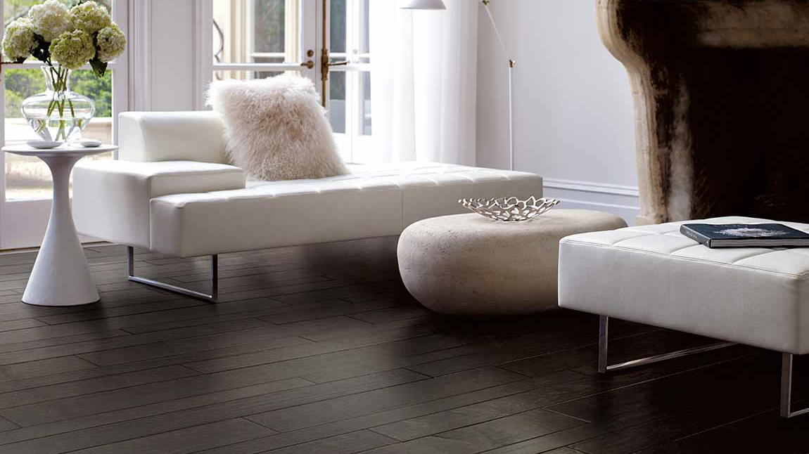 Hardwood flooring in a living room.